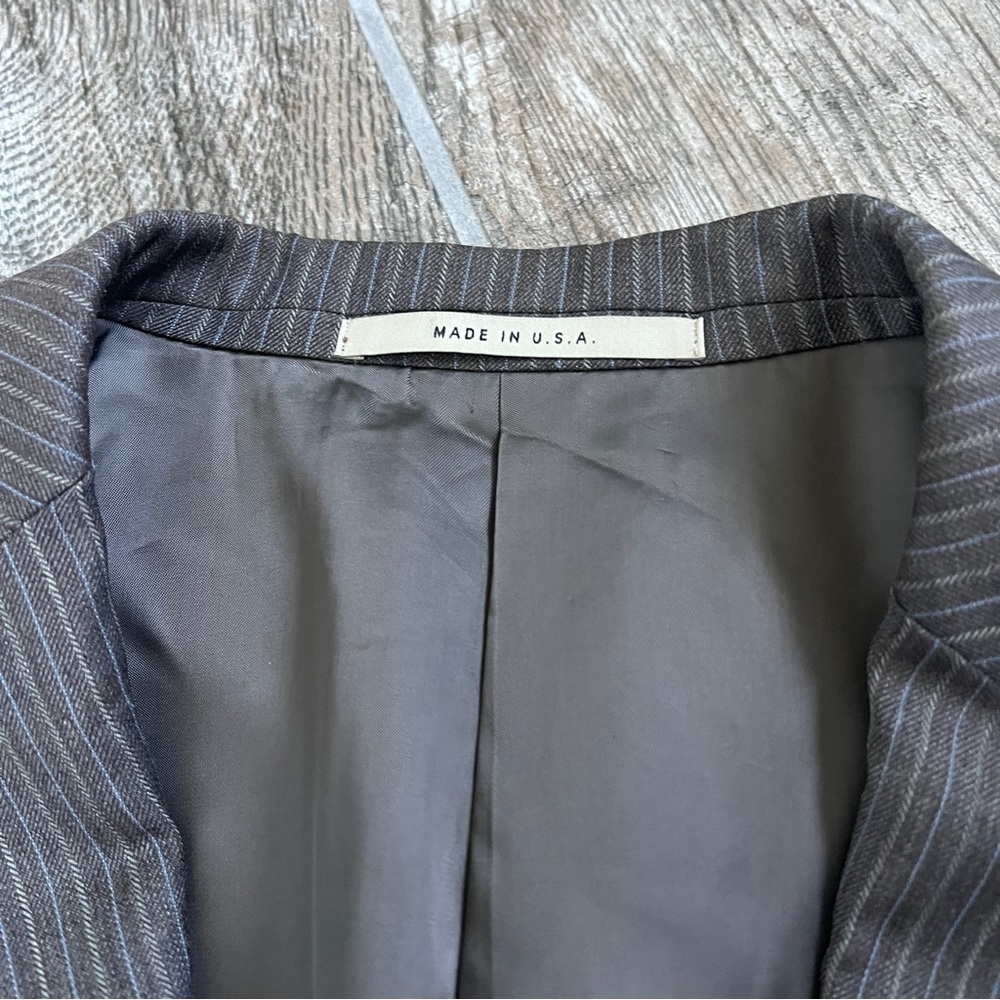 Burberry London Pinstriped Blazer, Brown Blue, 100% Wool, Men’s Size 40 Long - Picture 12 of 15